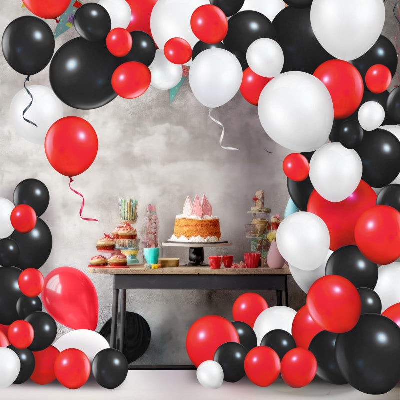 TecUnite 100 Pcs Red Black White Latex Balloons 13 Inch Colorful Round Balloons for Wedding Birthday Festival Racing Car Poker Card Party Decoration - Image 3